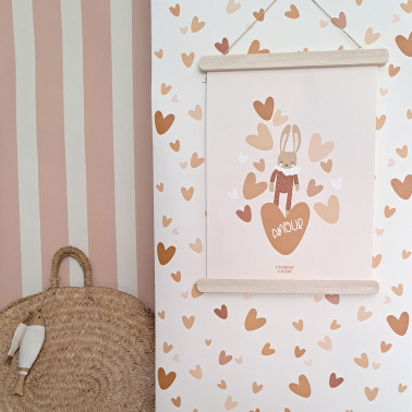 Lé Papier Peint Créme - Coeur Amour 