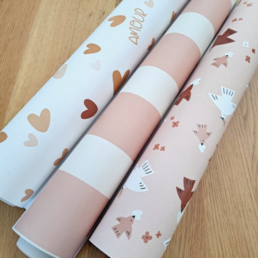 Lé Papier Peint Créme - Coeur Amour 