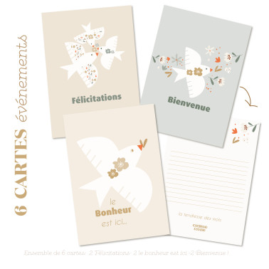 Lot de 6 cartes "Événements heureux" Oiseaux Liberty