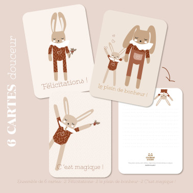Lot de 6 cartes "Événements heureux" Lapin