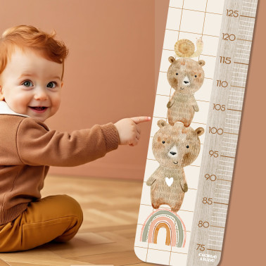 Toise en bois MAHAUT PETIT OURS CARREAUX